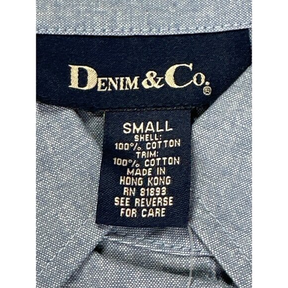 Vtg. Denim & Co. Womens small Long Sleeve New Blue Button-Down Shirt - Picture 3 of 9
